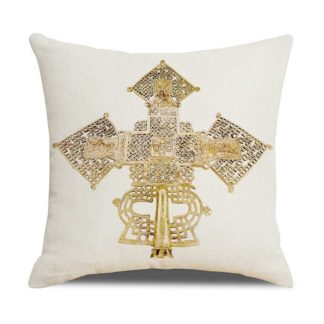 3 Ethiopian Cross Design Pillow Case ( Golden)